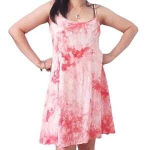 MS Basic Ladies Coral Tie Dye 100% Cotton Lightweight Cami Mini Sundress Small